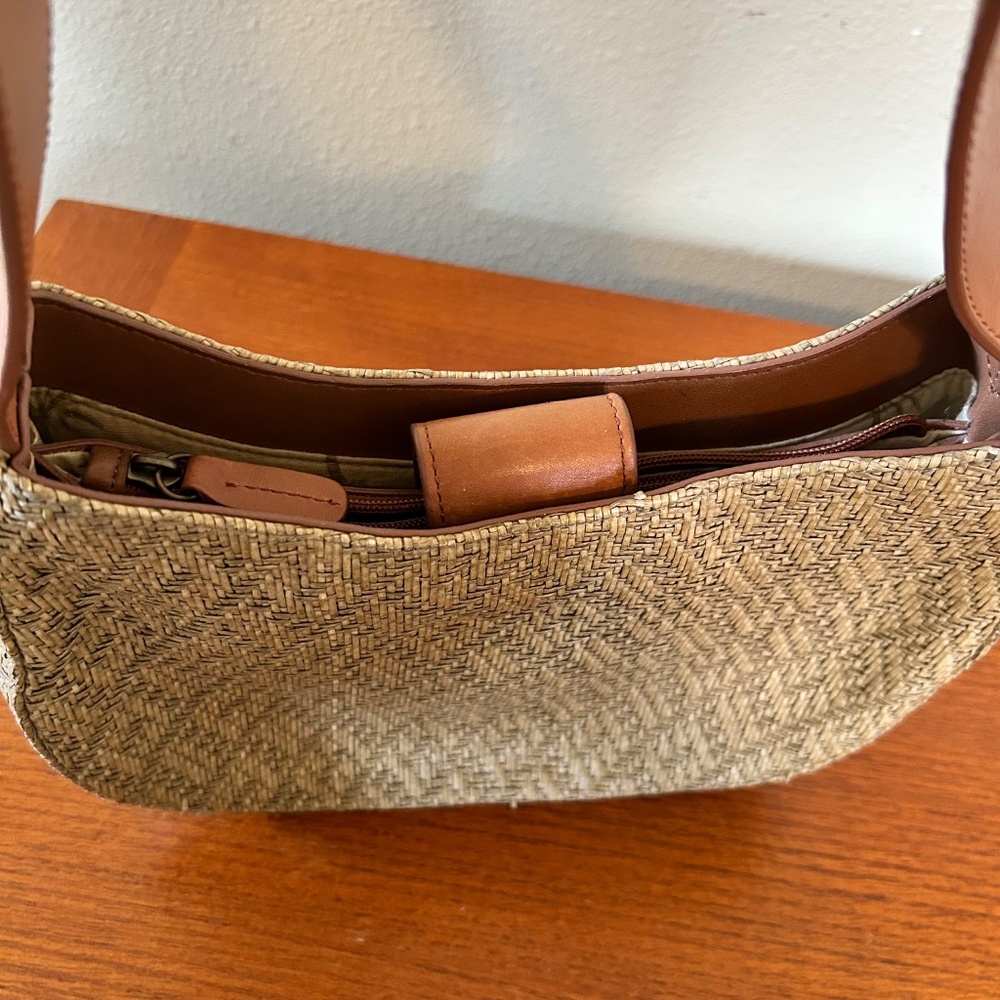 Fossil Vintage Purse Hobo Style Shoulder Bag Straw Weave with Leather Trim/Strap - Picture 4 of 8